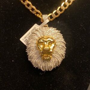 Gold and Silver Lion Pendant Necklace